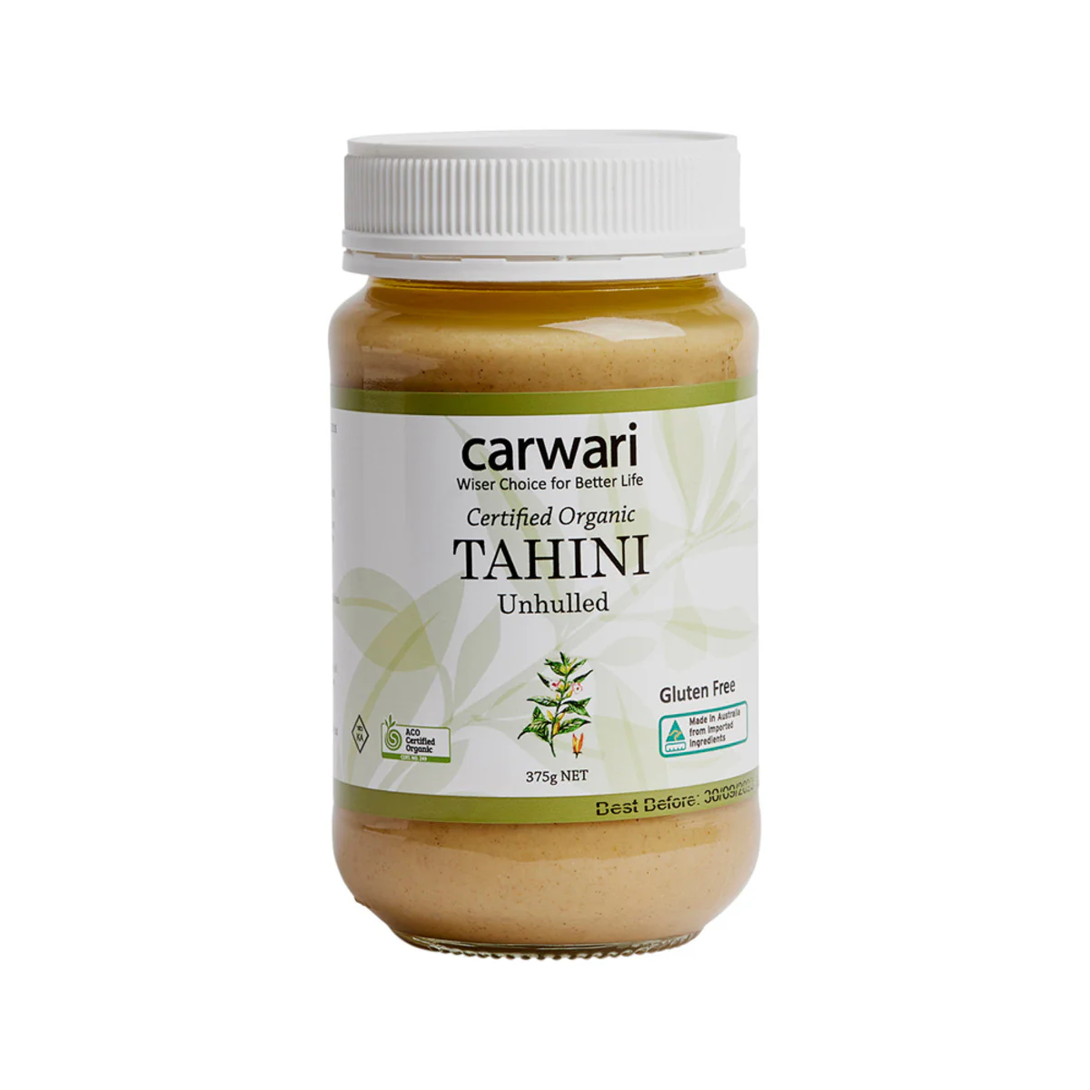 Carwari Certified Organic Tahini Unhulled 375g, Slowly Stone-Milled