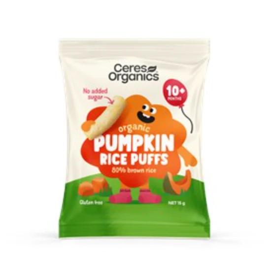 Ceres Organics Brown Rice Puffs 15g, Pumpkin Flavour