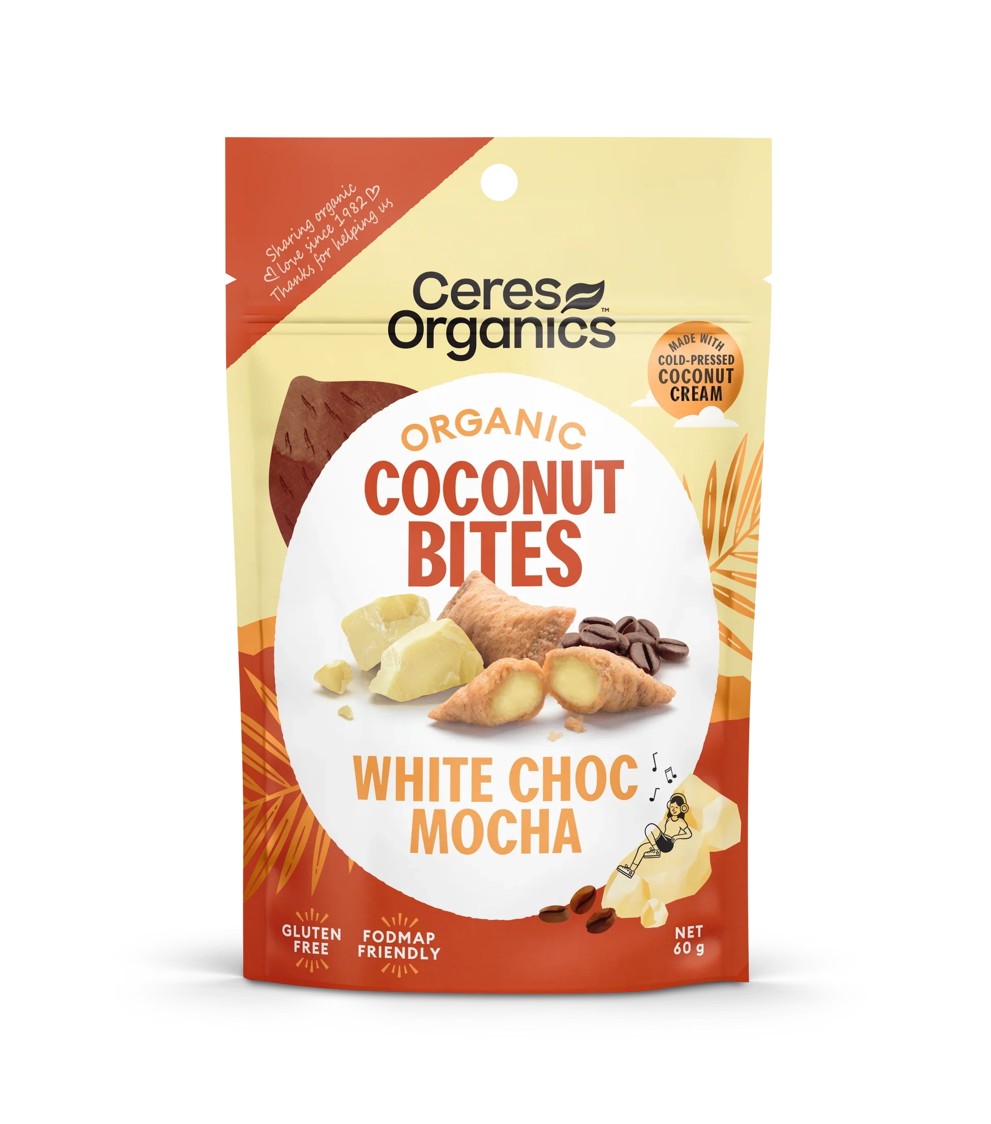 Ceres Organics Coconut Bites 60g, White Choc Mocha Filled & Gluten Free