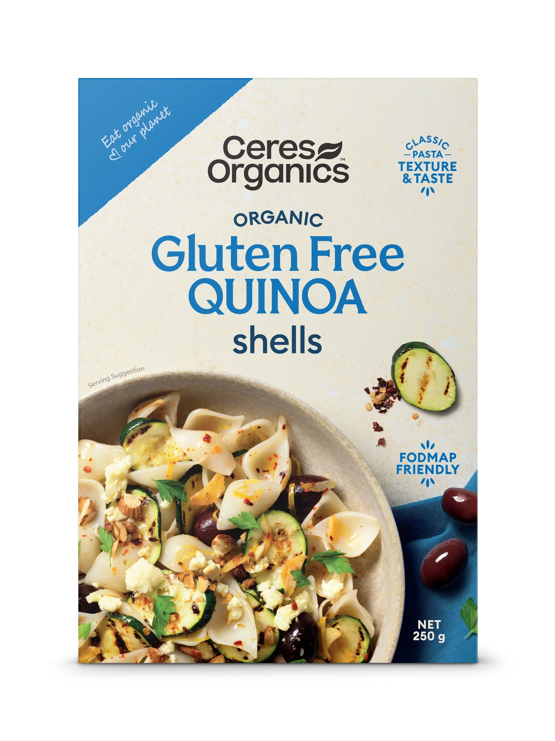 Ceres Organics Gluten-Free Organic Quinoa Shells 250g, FODMAP Friendly With A Classic Pasta Texture