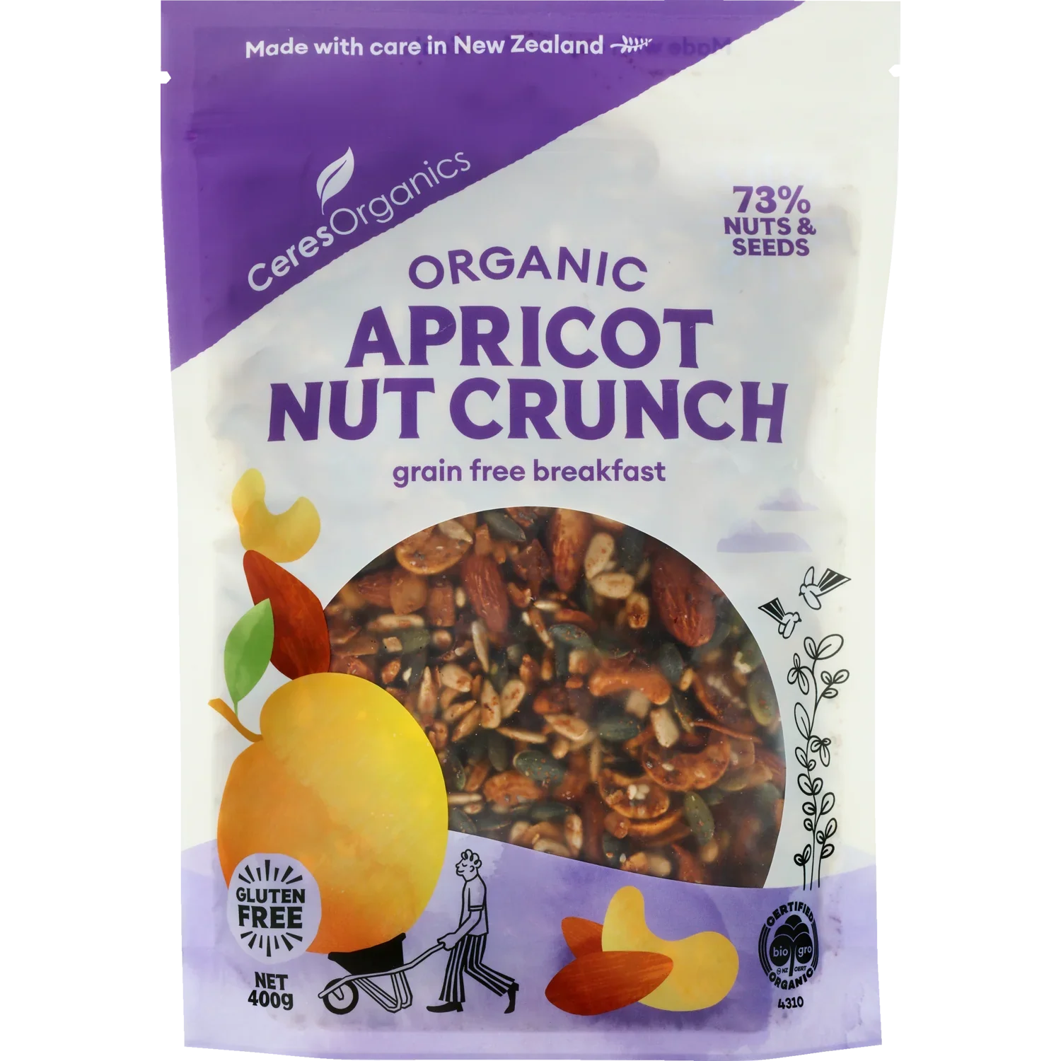 Ceres Organics Grain Free Muesli 400g, Apricot Nut Crunch Certified Organic & 73% Nuts & Seeds