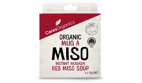 Ceres Organics Certified Organic Mug-a-Miso Instant Akadashi Red Miso Soup 60g, 4 x 15g ON THE GO