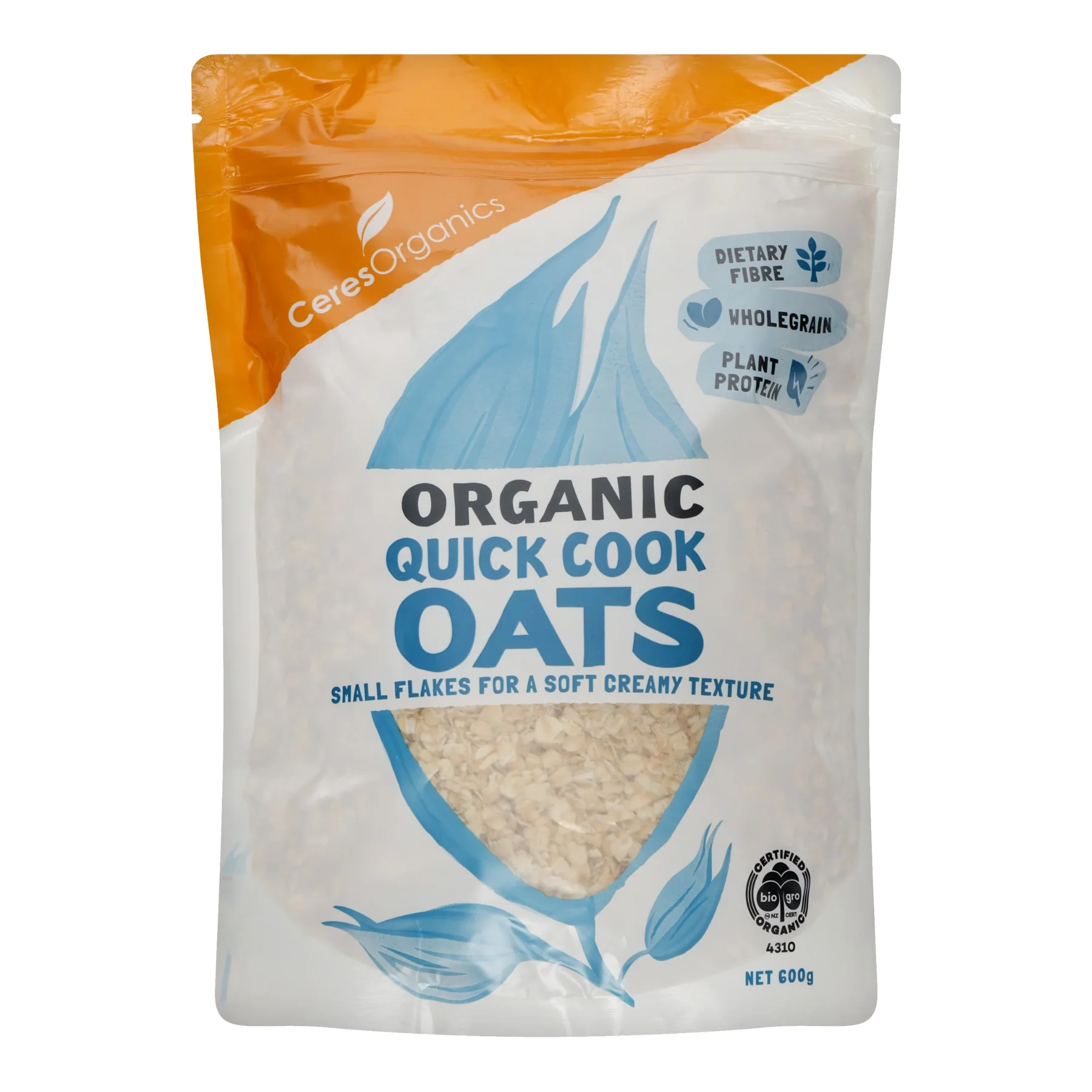 Ceres Organics Quick Cooking Rolled Oats 600g, Small Flakes For A Soft Creamy Texture