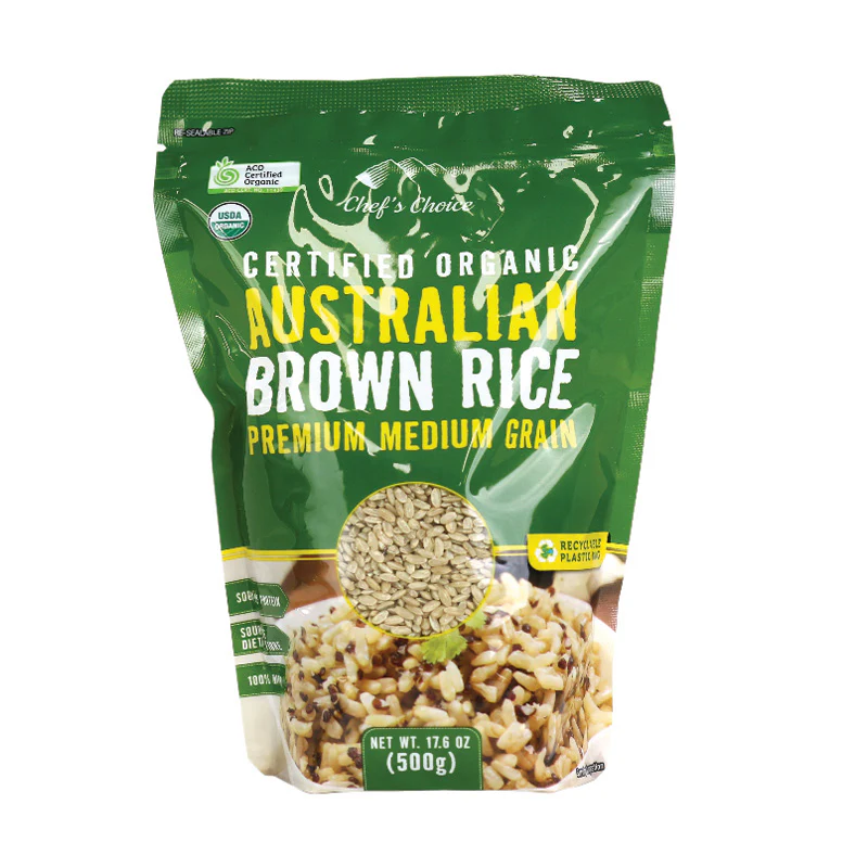 Chef's Choice Australian Certified Organic Brown Rice 500g, Premium Medium Grain