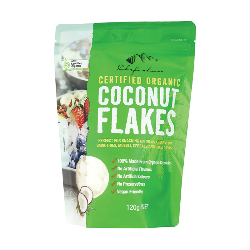 Chef's Choice Certified Organic Coconut Flakes 120g, Perfect For Snacking!