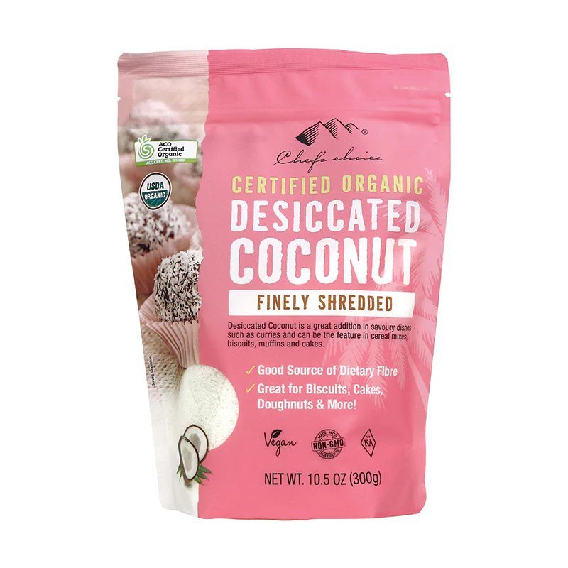 Chef's Choice Desiccated Coconut 300g, Australian Certified Organic Excellent For Baking