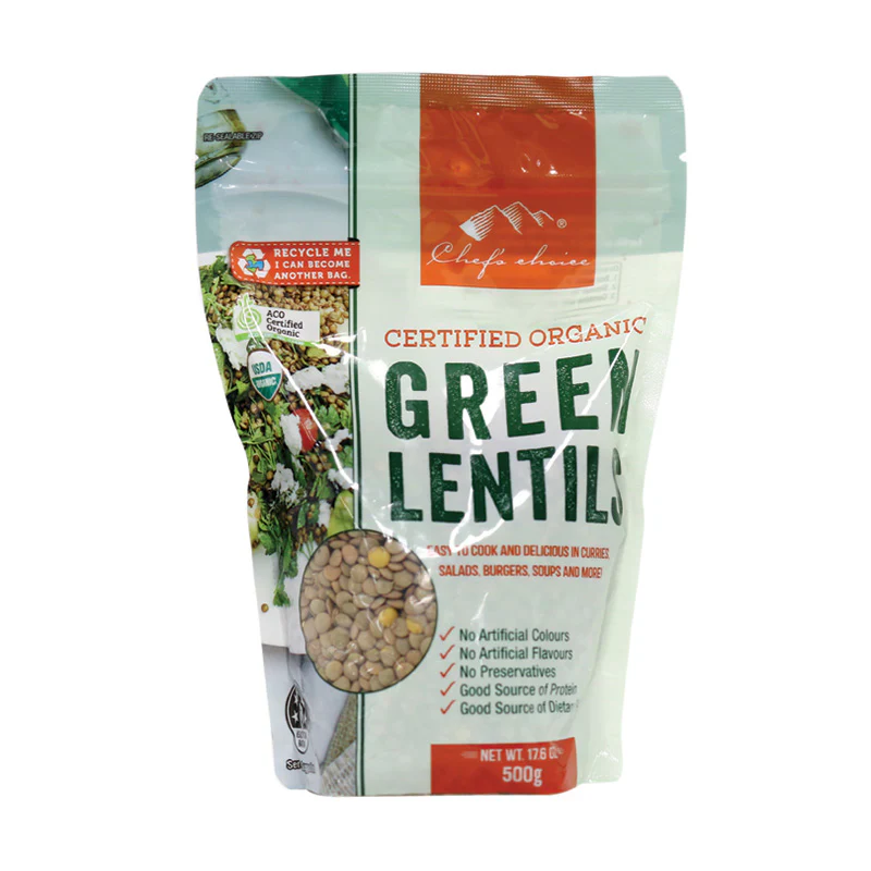 Chef's Choice Certified Organic Green Lentils 500g, Easy To Cook!