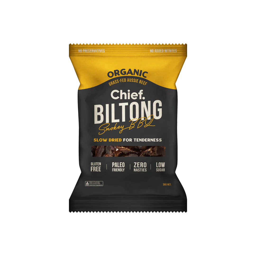 Chief. Biltong 30g Or 90g, Smokey BBQ Flavour; Certified Organic & Slow Dried
