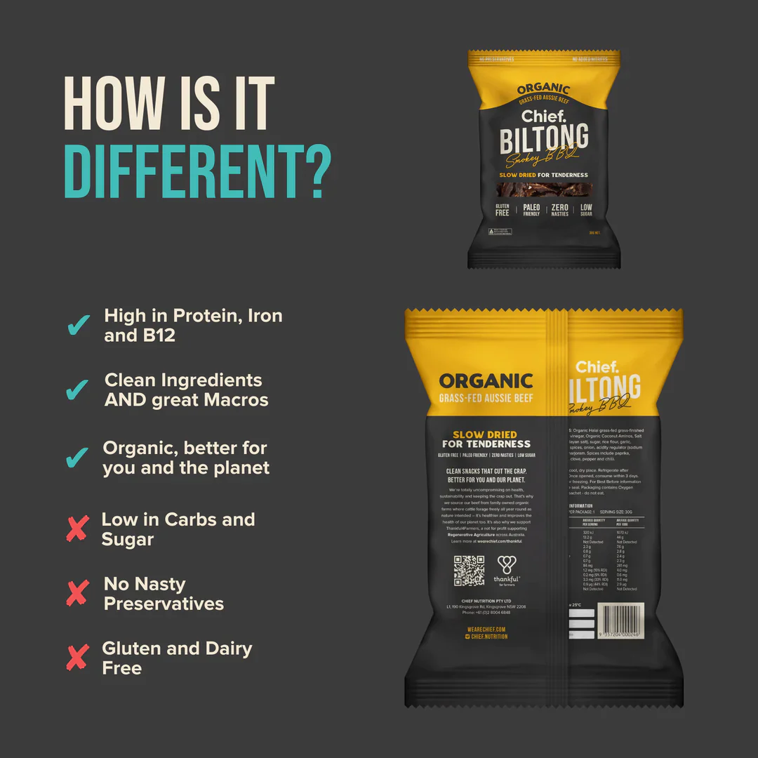 Chief. Biltong 30g Or 90g, Smokey BBQ Flavour; Certified Organic & Slow Dried - Image 2