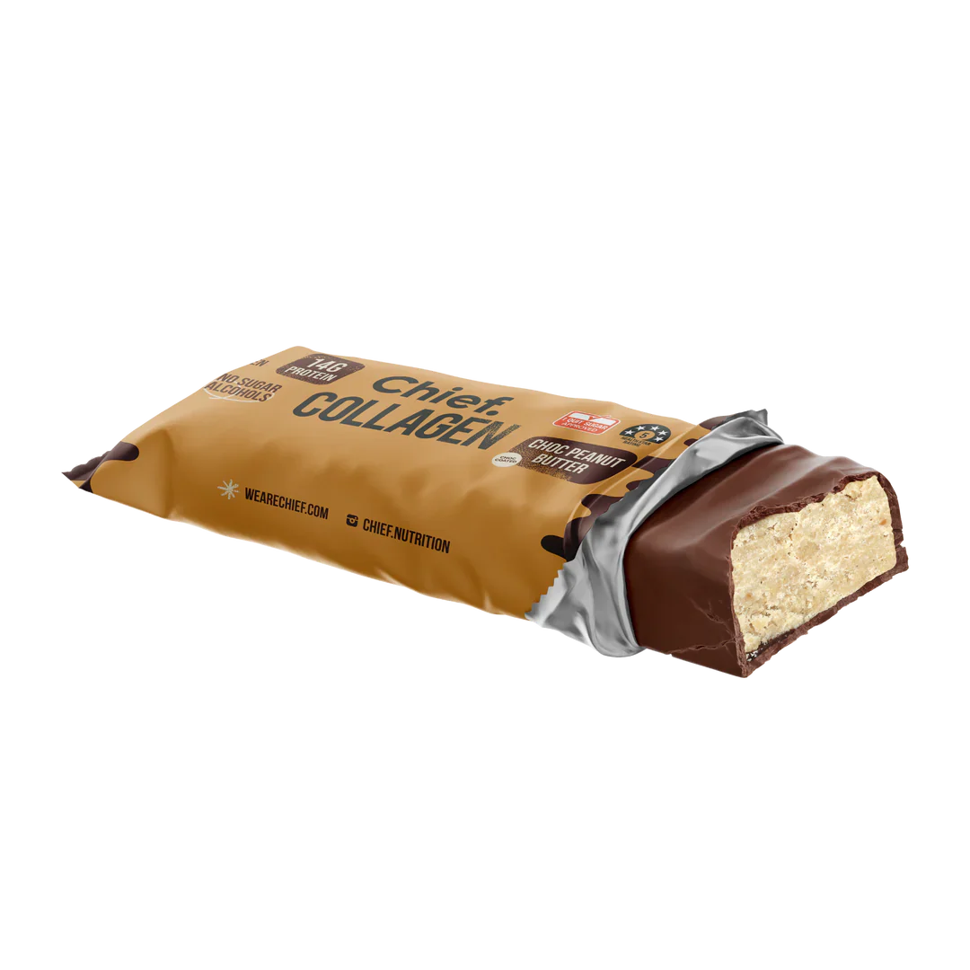 Chief. Collagen Bar Single Bar 45g Or A Box Of 12, Choc Peanut Butter Flavour
