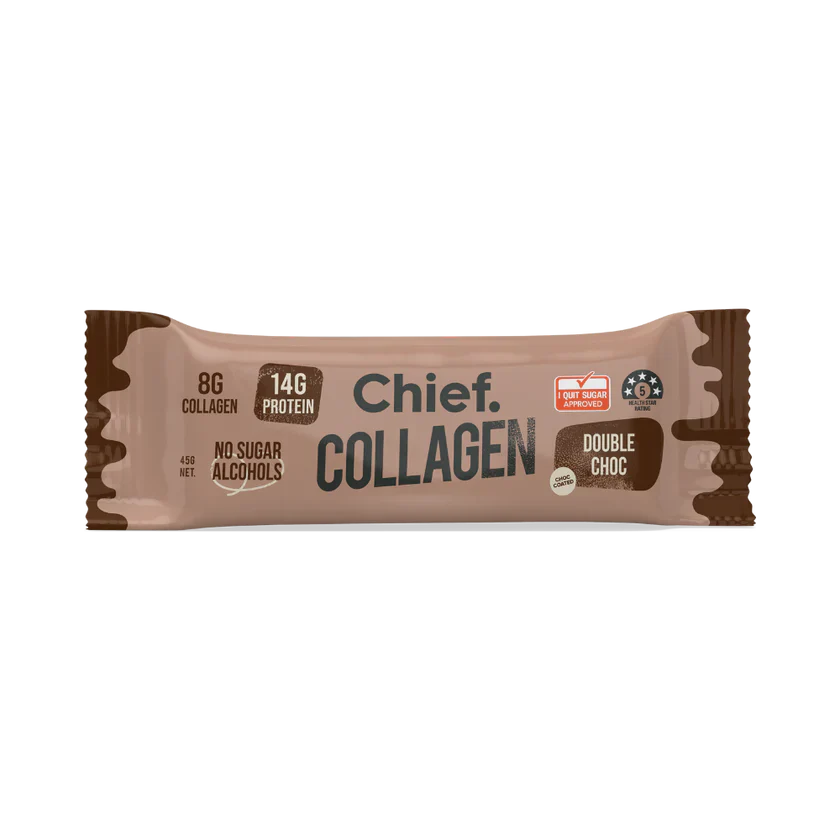 Chief. Collagen Bar Single Bar 45g Or A Box Of 12, Double Chocolate Flavour