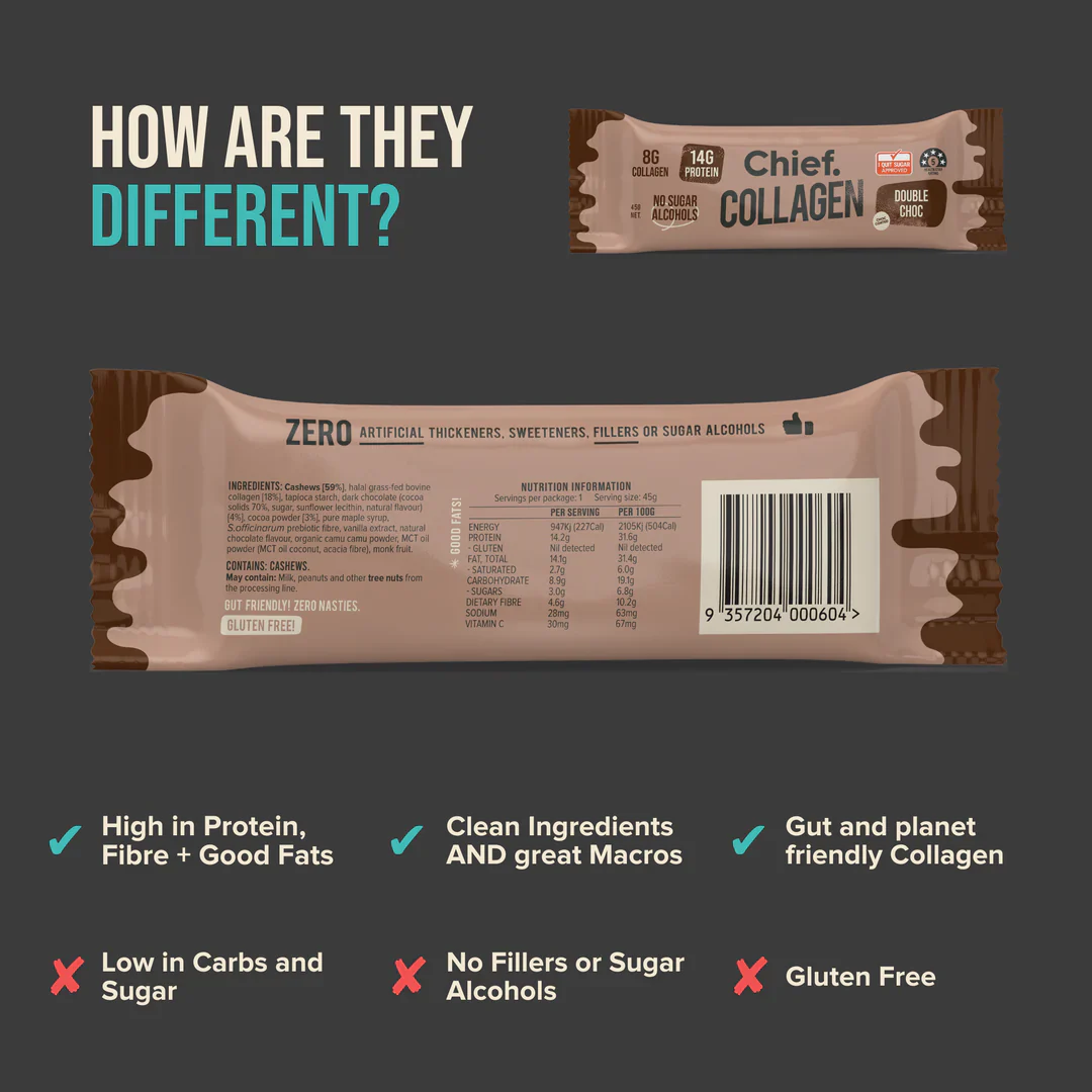 Chief. Collagen Bar Single Bar 45g Or A Box Of 12, Double Chocolate Flavour - Image 3