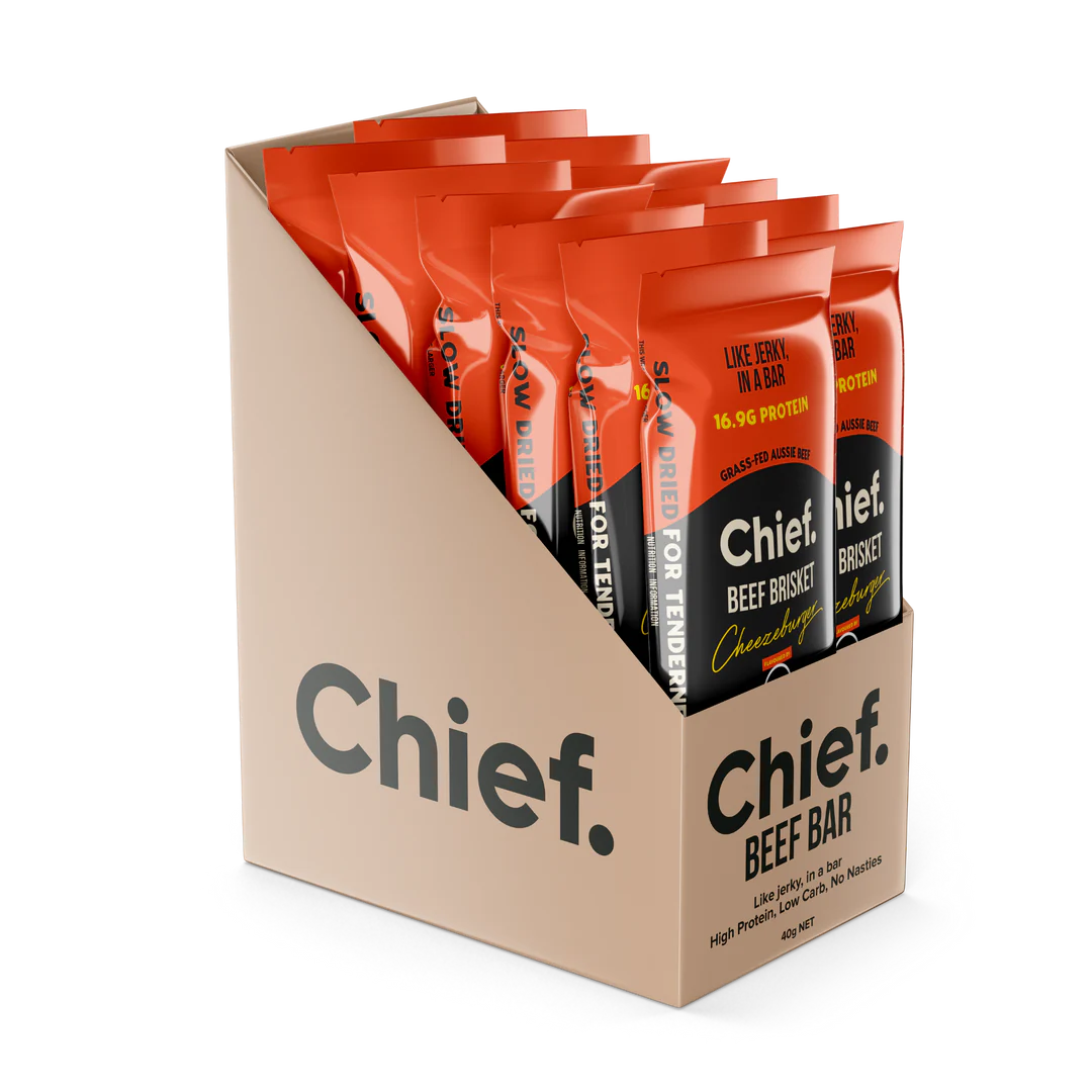 Chief. Grass-Fed Beef Brisket Bar Single Bar 40g Or A Box Of 12 Bars, Cheeseburger Flavour Like Jerky In A Bar - Image 2