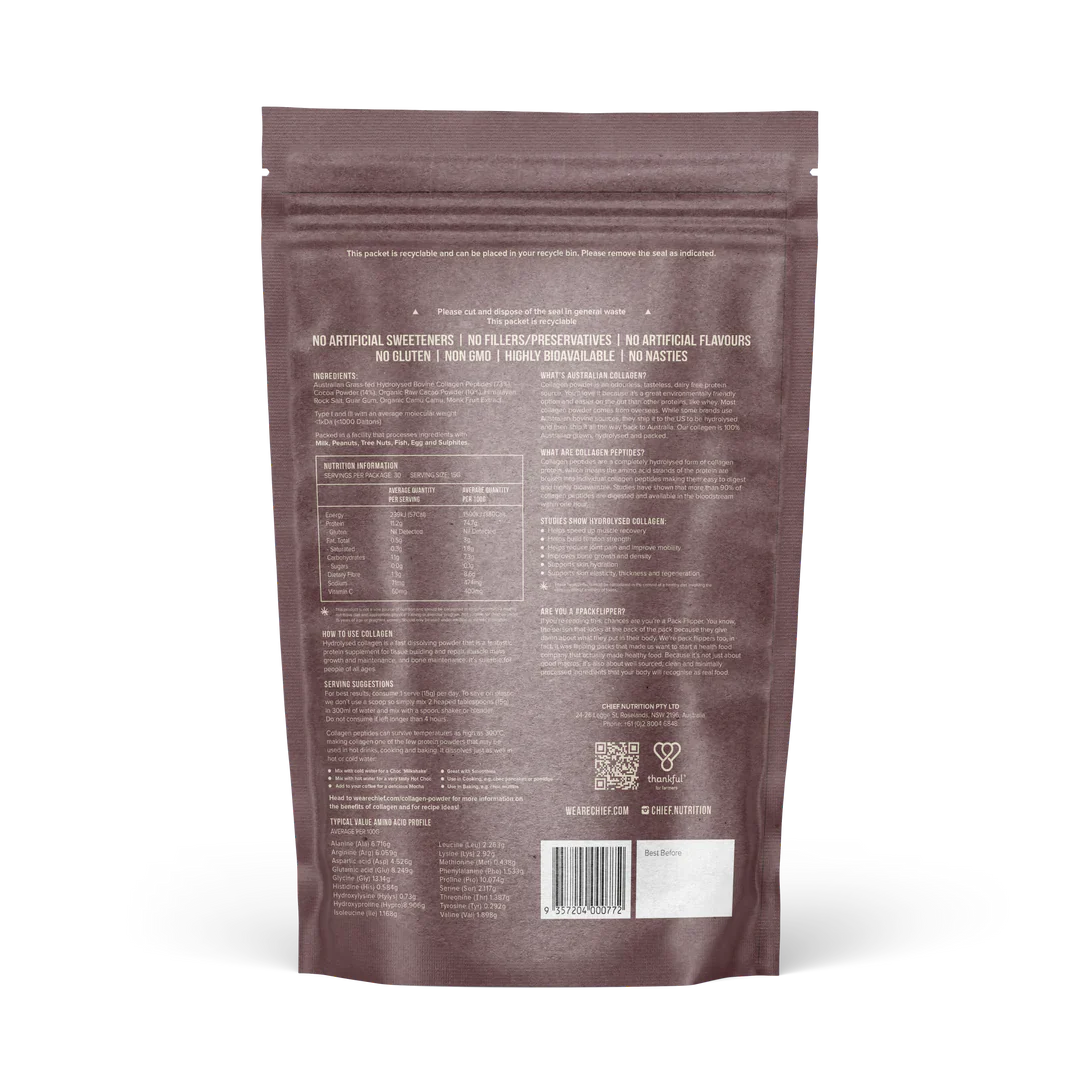 Chief. Grass-Fed Collagen Protein Powder 450g, Dark Chocolate Flavour; Gut Friendly & Zero Sugar - Image 2