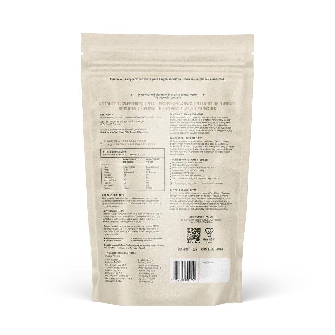 Chief. Grass-Fed Collagen Protein Powder 450g, Unflavoured; Gut Friendly & Zero Sugar - Image 3
