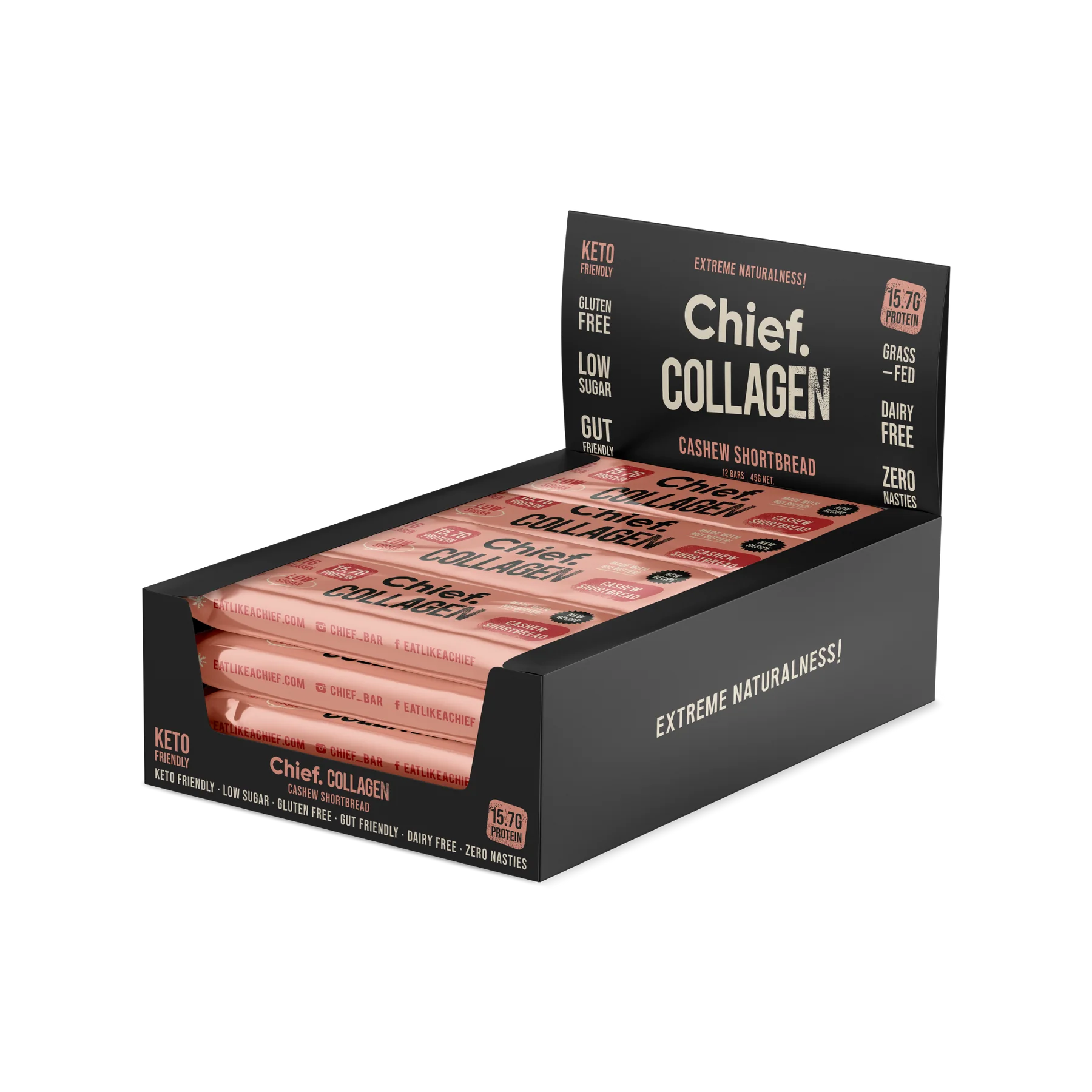 Chief. Collagen Bar Single Bar 45g Or A Box Of 12, Cashew Shortbread Flavour - Image 2