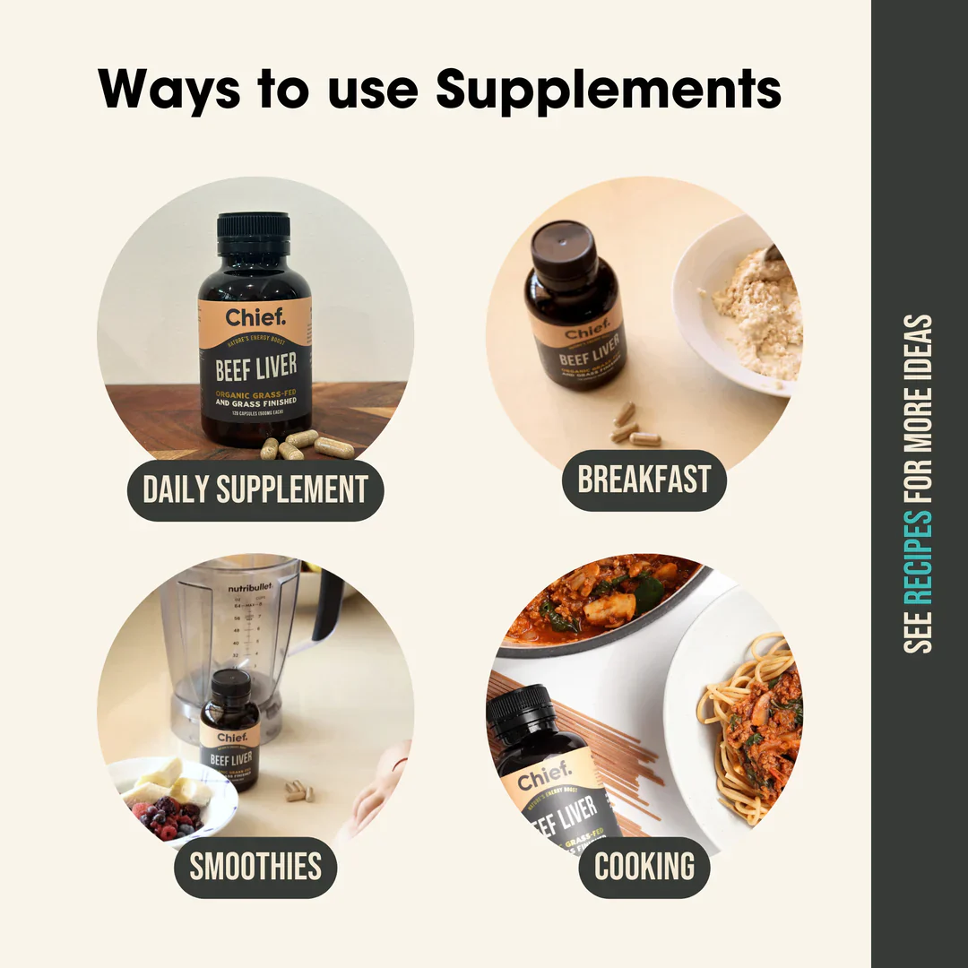 Chief. Organic Grass-Fed Beef Liver 120 Capsules, No Added Hormones Or Antibiotics - Image 2