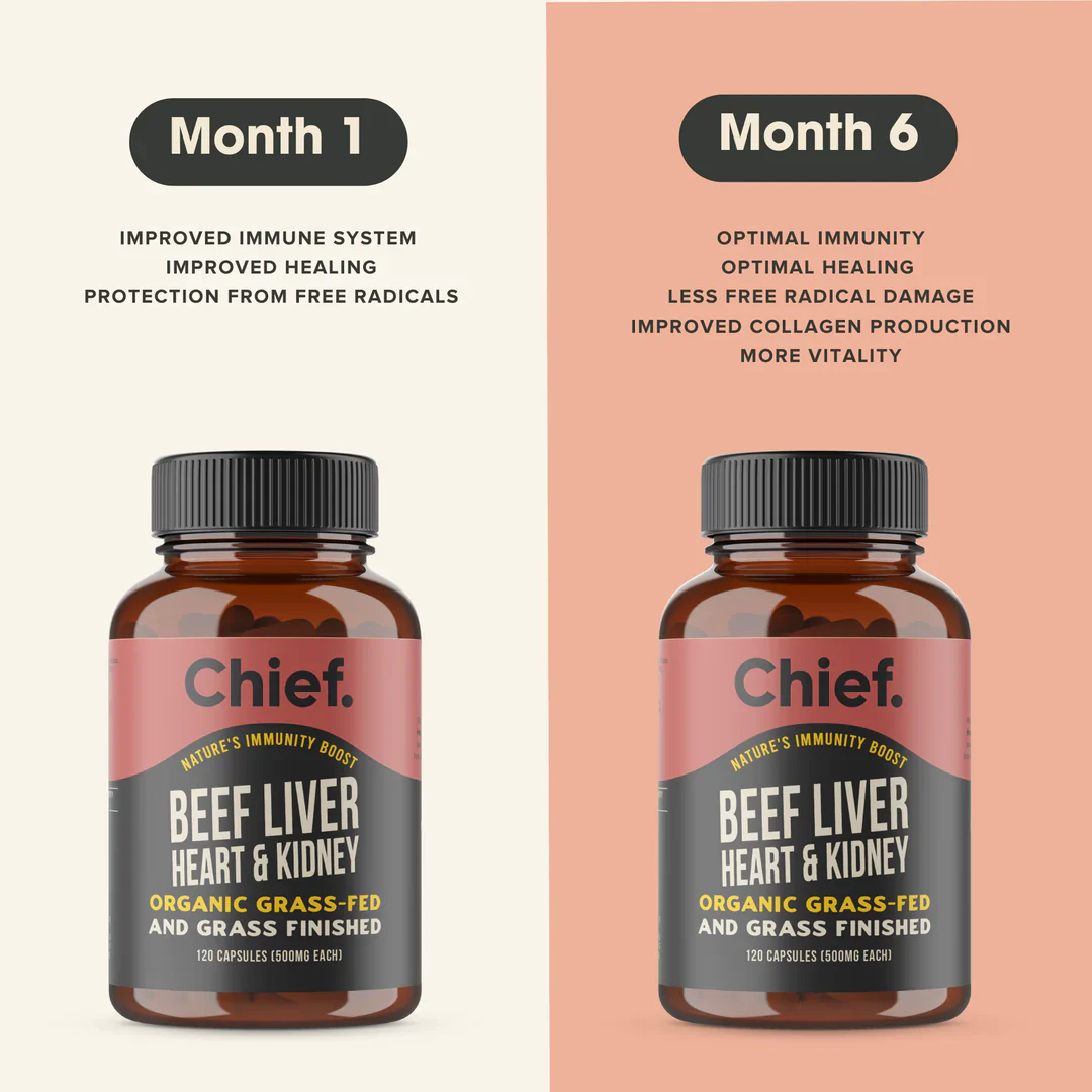 Chief. Organic Grass-Fed Beef Liver Heart & Kidney 120 Capsules, No Added Hormones Or Antibiotics - Image 2