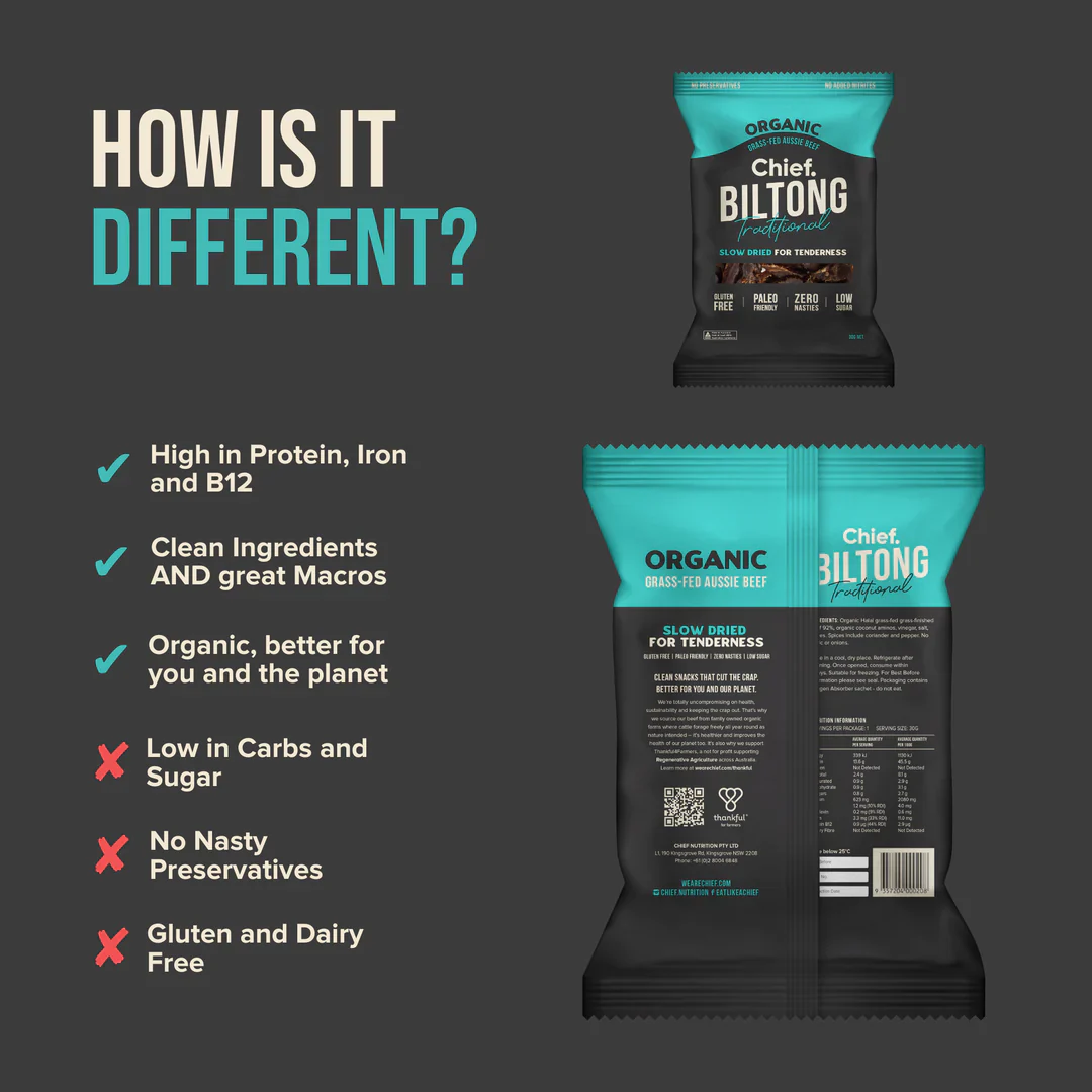 Chief. Traditional Certified Organic Biltong 30g Or 90g, Slow Dried For Tenderness - Image 2