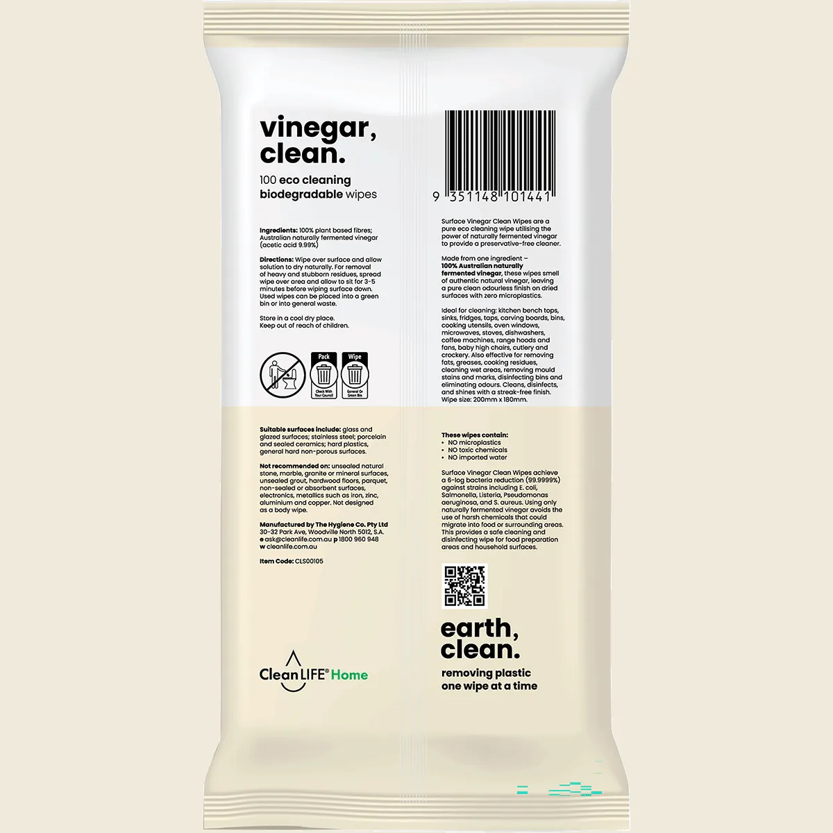 CleanLIFE Vinegar Clean Floor Plastic Free Wipes 40pk, Powerful Clean Planet Approved. - Image 2