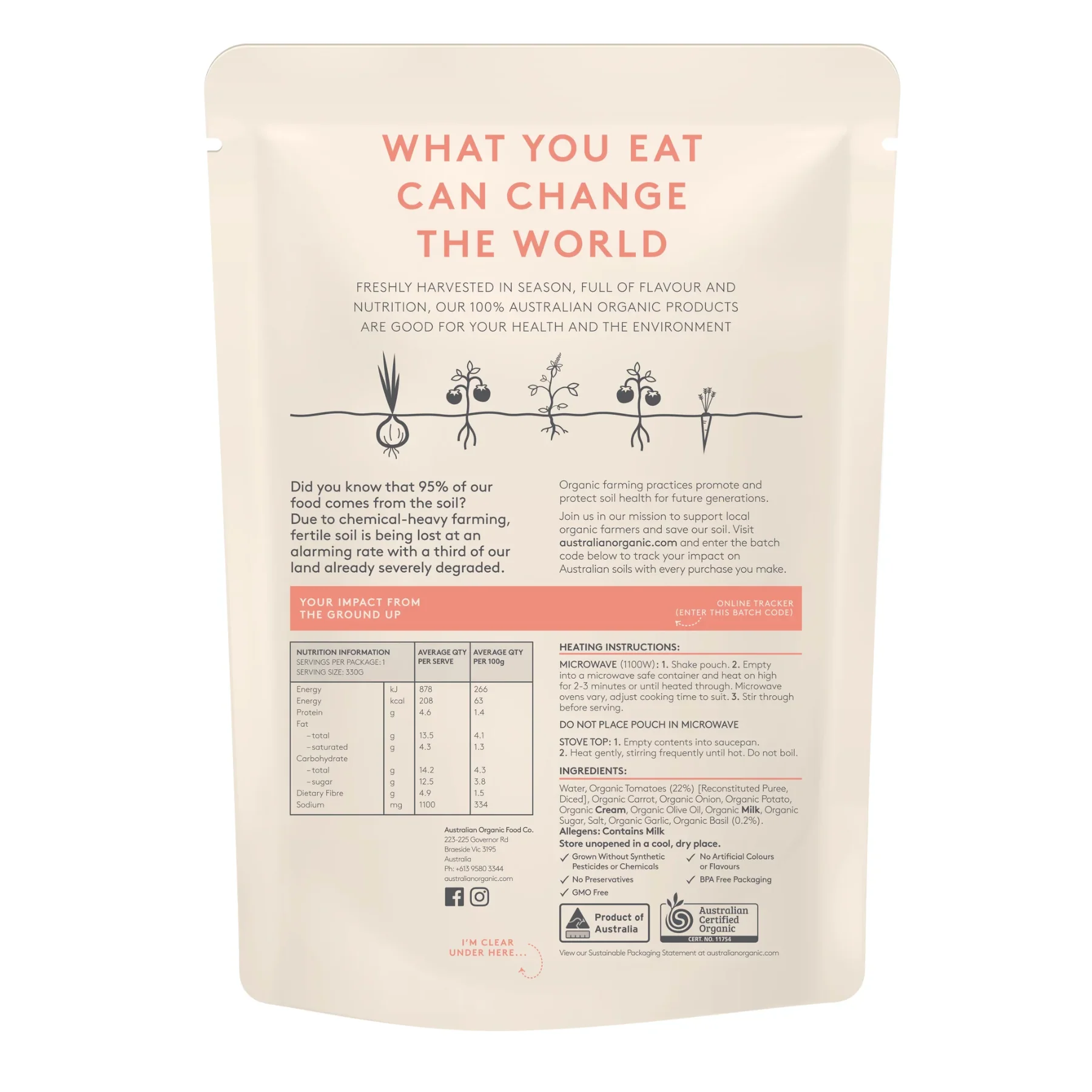 Australian Organic Food Co. Tomato & Basil Soup 330g, Certified Organic & Australian - Image 3