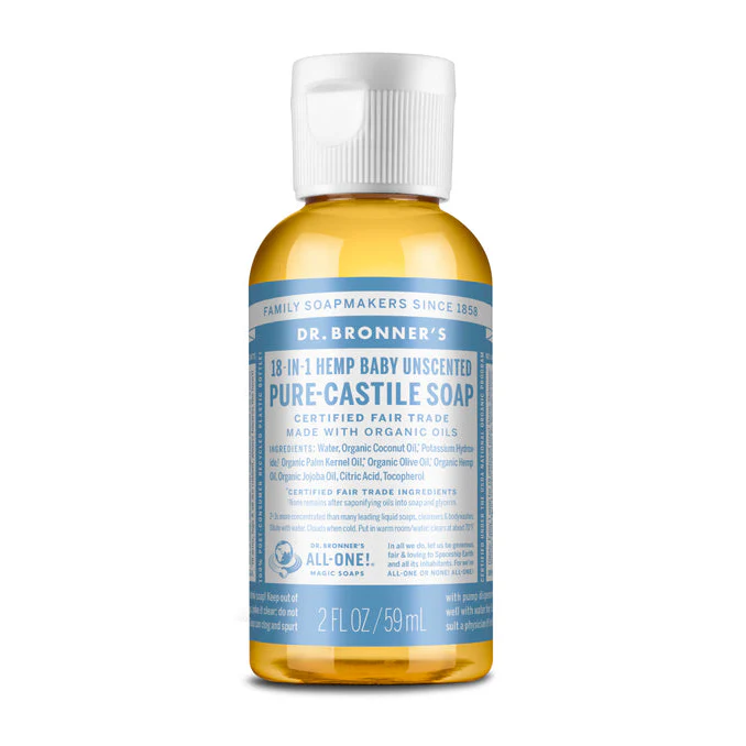 Dr Bronner's Organic 18-in-One Hemp Pure Castile Liquid Soap 59ml, 237ml, 473ml Or 946ml, Baby Unscented Fragrance - Image 2