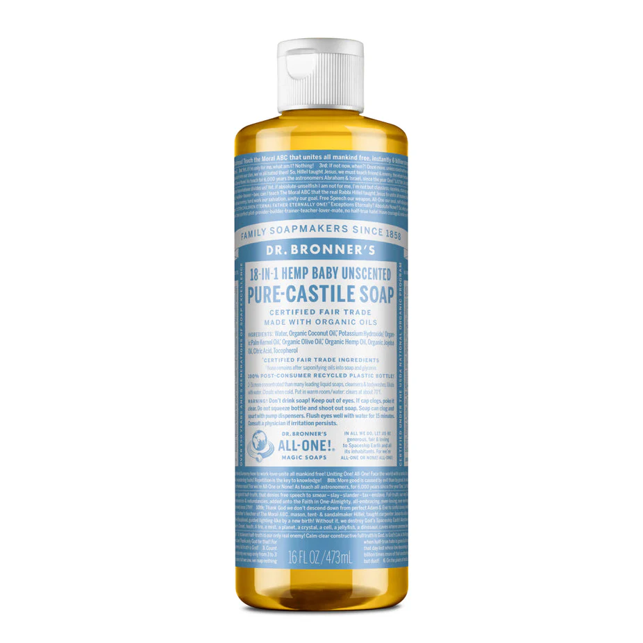 Dr Bronner's Organic 18-in-One Hemp Pure Castile Liquid Soap 59ml, 237ml, 473ml Or 946ml, Baby Unscented Fragrance - Image 3