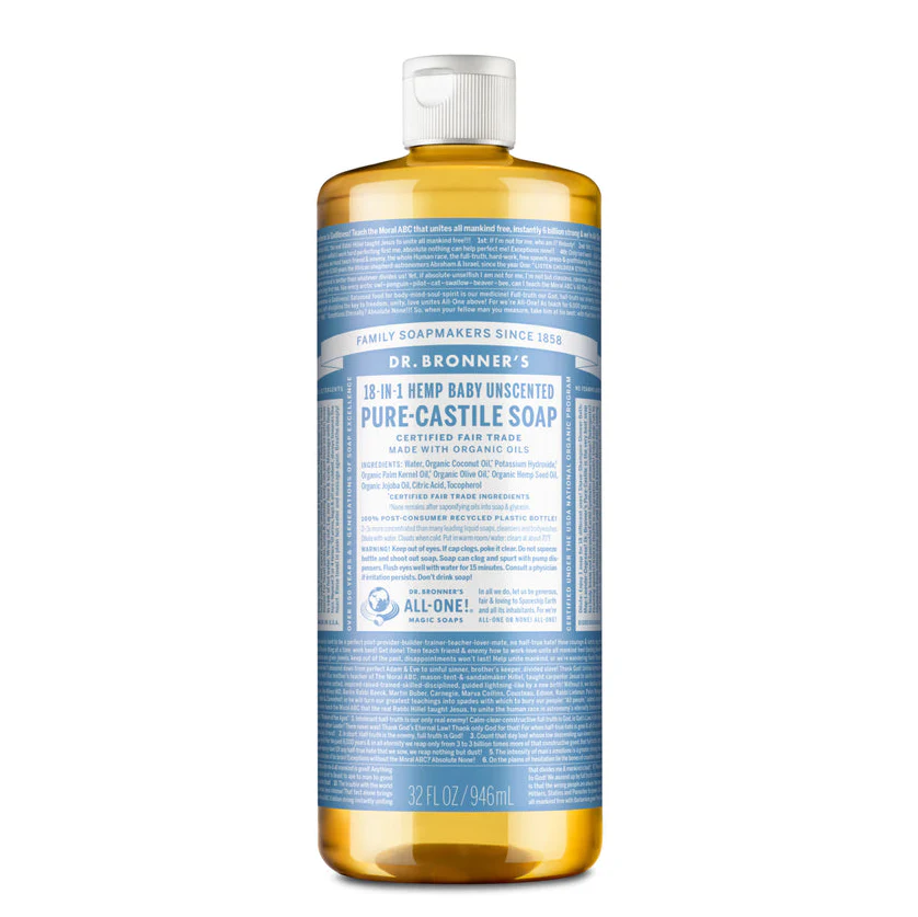 Dr Bronner's Organic 18-in-One Hemp Pure Castile Liquid Soap 59ml, 237ml, 473ml Or 946ml, Baby Unscented Fragrance - Image 4