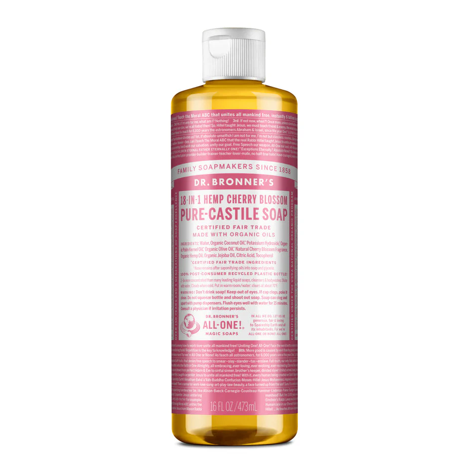 Dr Bronner's Organic 18-in-One Hemp Pure Castile Liquid Soap 59ml, 237ml, 473ml Or 946ml, Cherry Blossom - Image 3