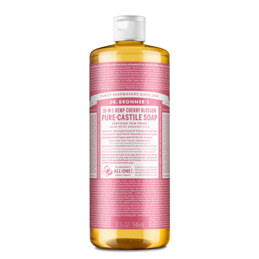 Dr Bronner's Organic 18-in-One Hemp Pure Castile Liquid Soap 59ml, 237ml, 473ml Or 946ml, Cherry Blossom - Image 4
