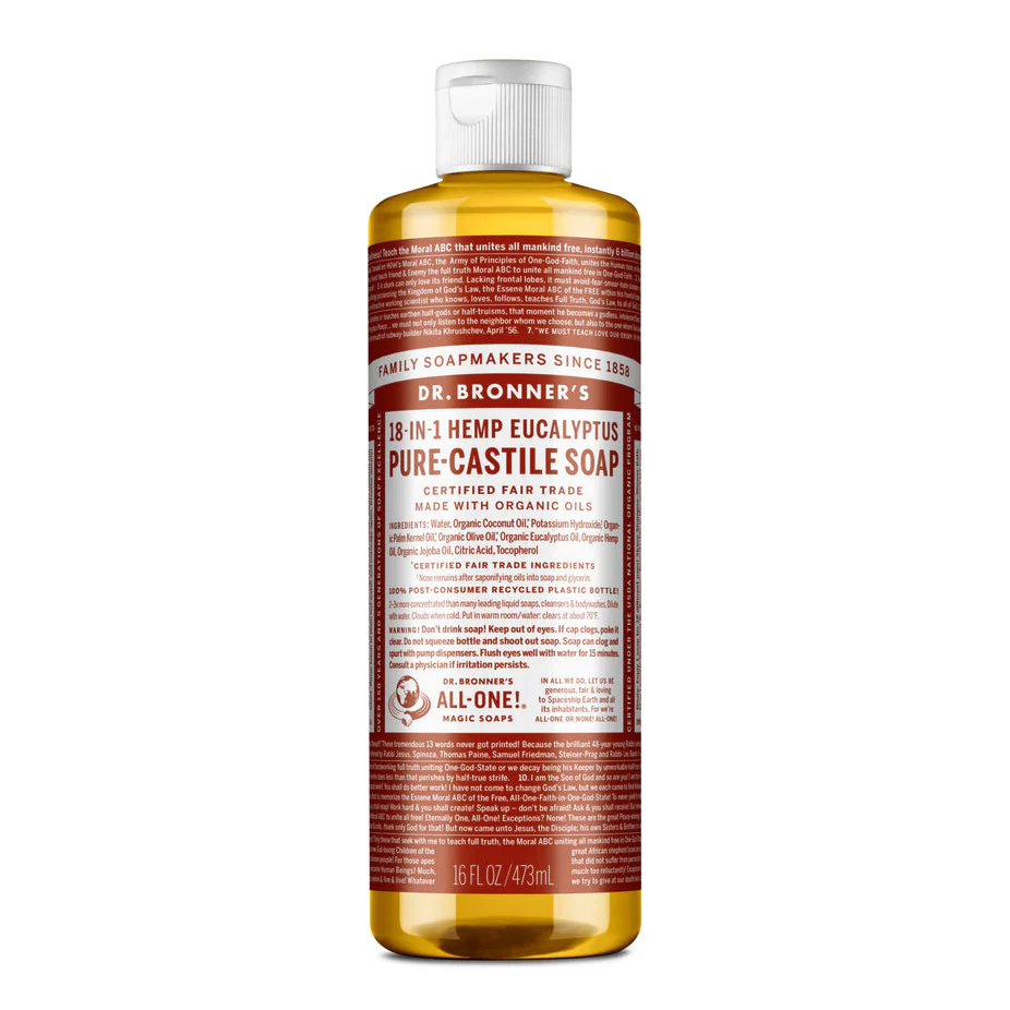 Dr Bronner's Organic 18-in-One Hemp Pure Castile Liquid Soap 59ml, 237ml, 473ml Or 946ml, Eucalyptus Fragrance - Image 3