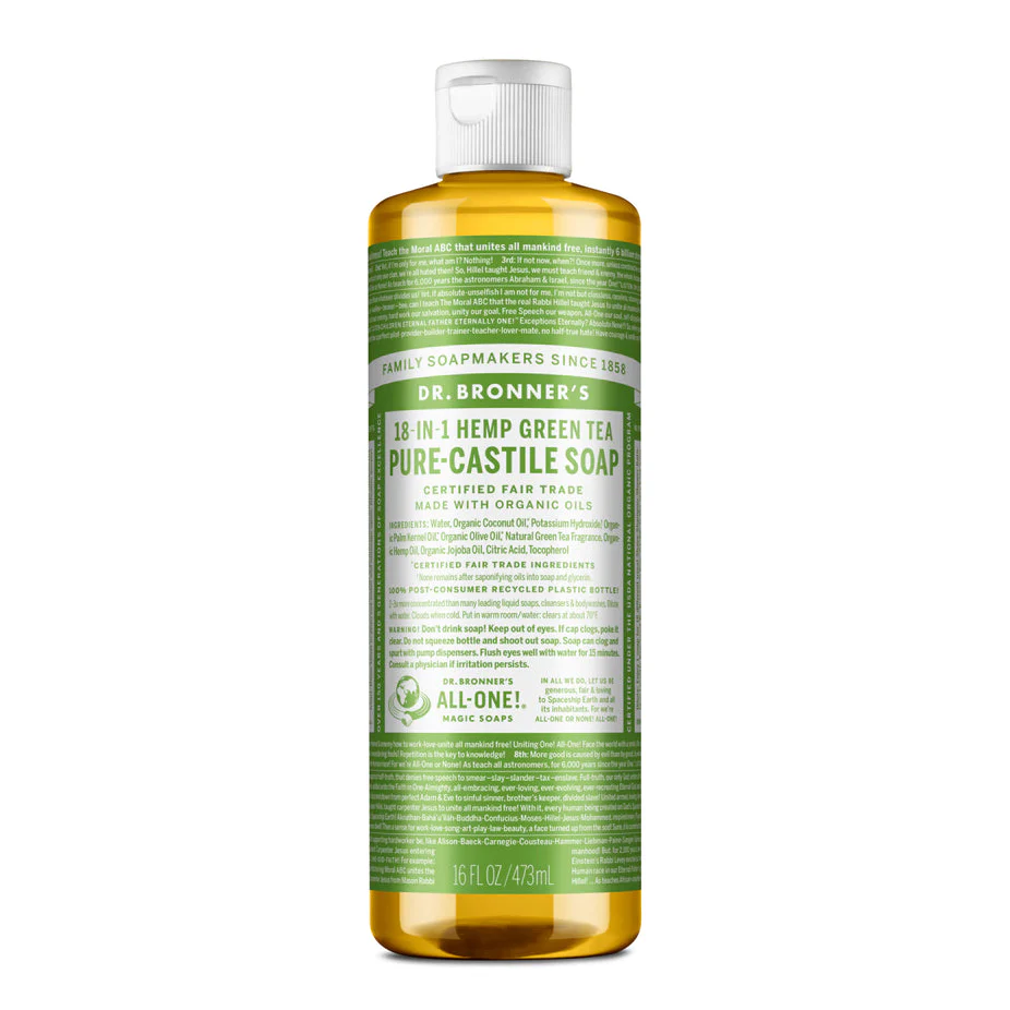 Dr Bronner's Organic 18-in-One Hemp Pure Castile Liquid Soap 59ml, 237ml, 473ml Or 946ml, Green Tea Fragrance - Image 3