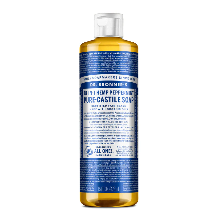 Dr Bronner's 18-in-One Hemp Pure Castile Liquid Soap 59ml, 237ml, 473ml 946ml Or 1.8L, Peppermint Fragrance - Image 3