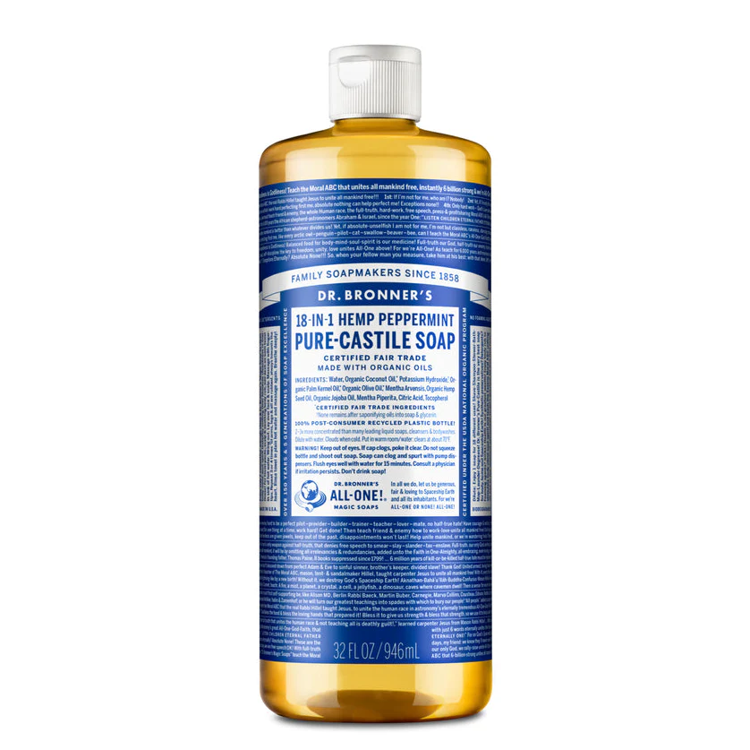 Dr Bronner's 18-in-One Hemp Pure Castile Liquid Soap 59ml, 237ml, 473ml 946ml Or 1.8L, Peppermint Fragrance - Image 4