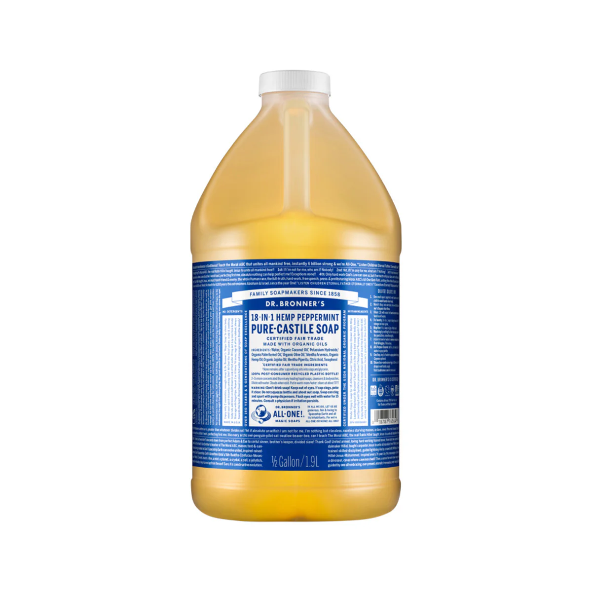 Dr Bronner's 18-in-One Hemp Pure Castile Liquid Soap 59ml, 237ml, 473ml 946ml Or 1.8L, Peppermint Fragrance - Image 5