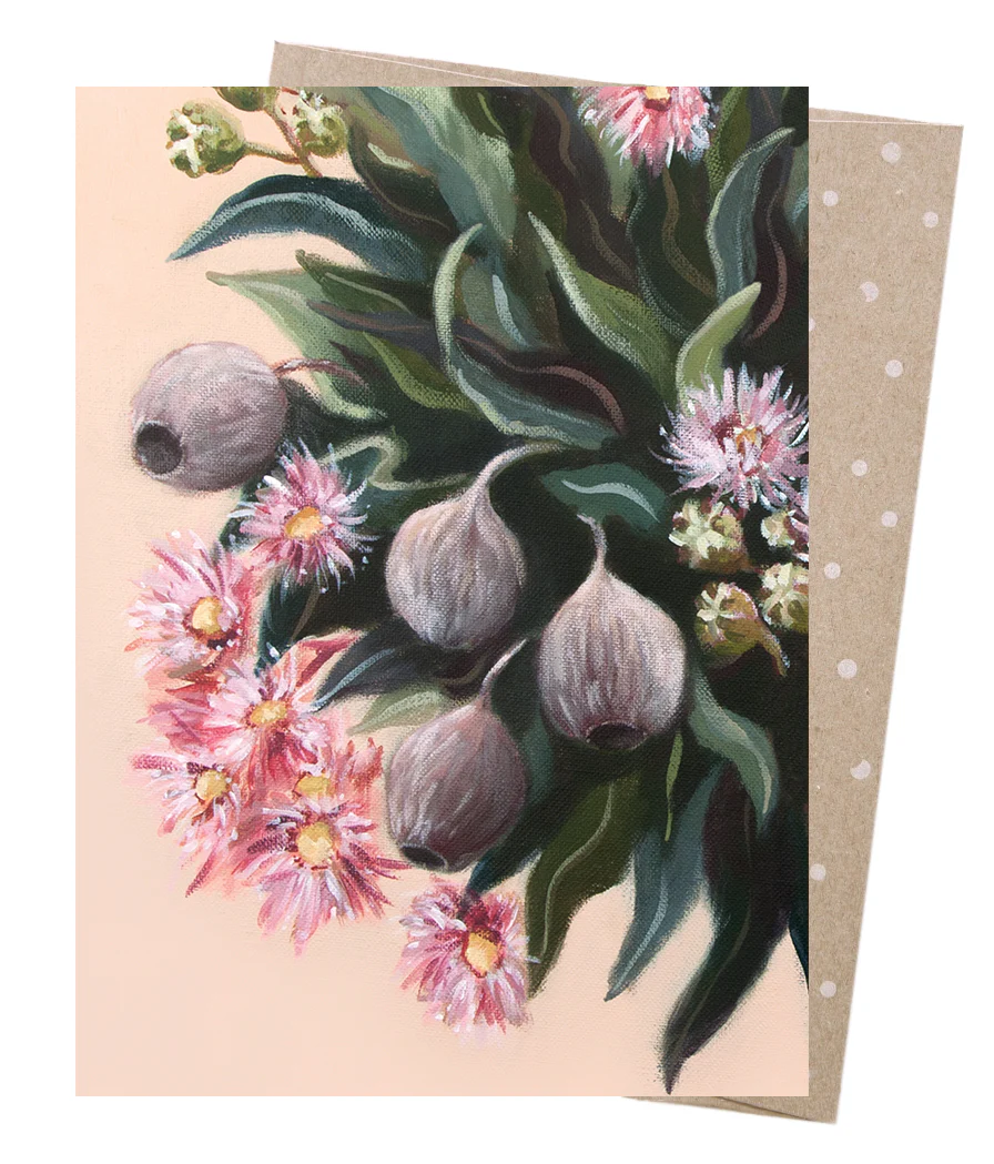 Earth Greetings Pink Gumnuts Card, Vickie Liu Collection (Includes One Card & One Kraft Envelope)