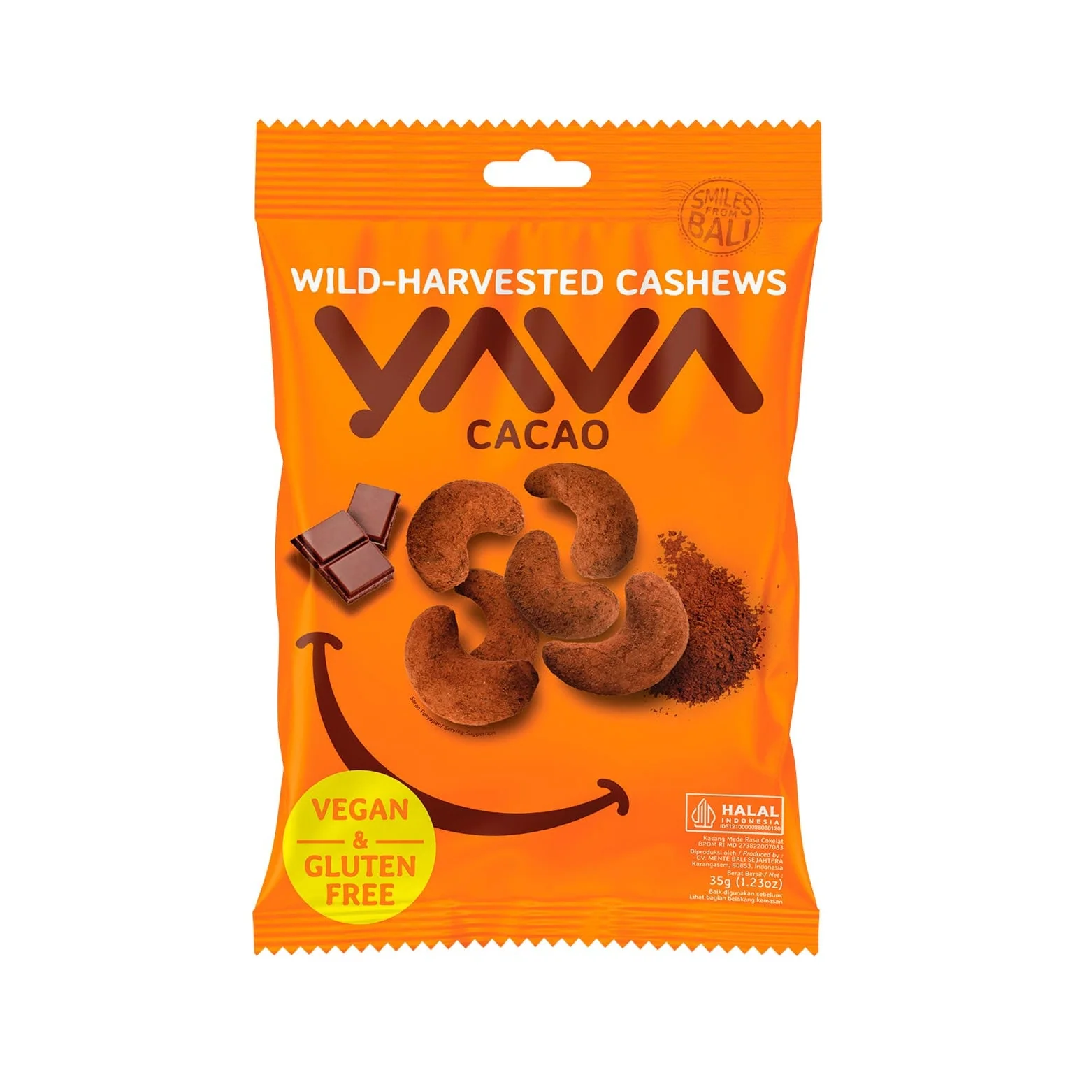 Yava Wild Harvested Cacao Flavoured Cashews Single 35g Or 10 X 35g Carton, Delicately Dusted With Dark Cacao Powder