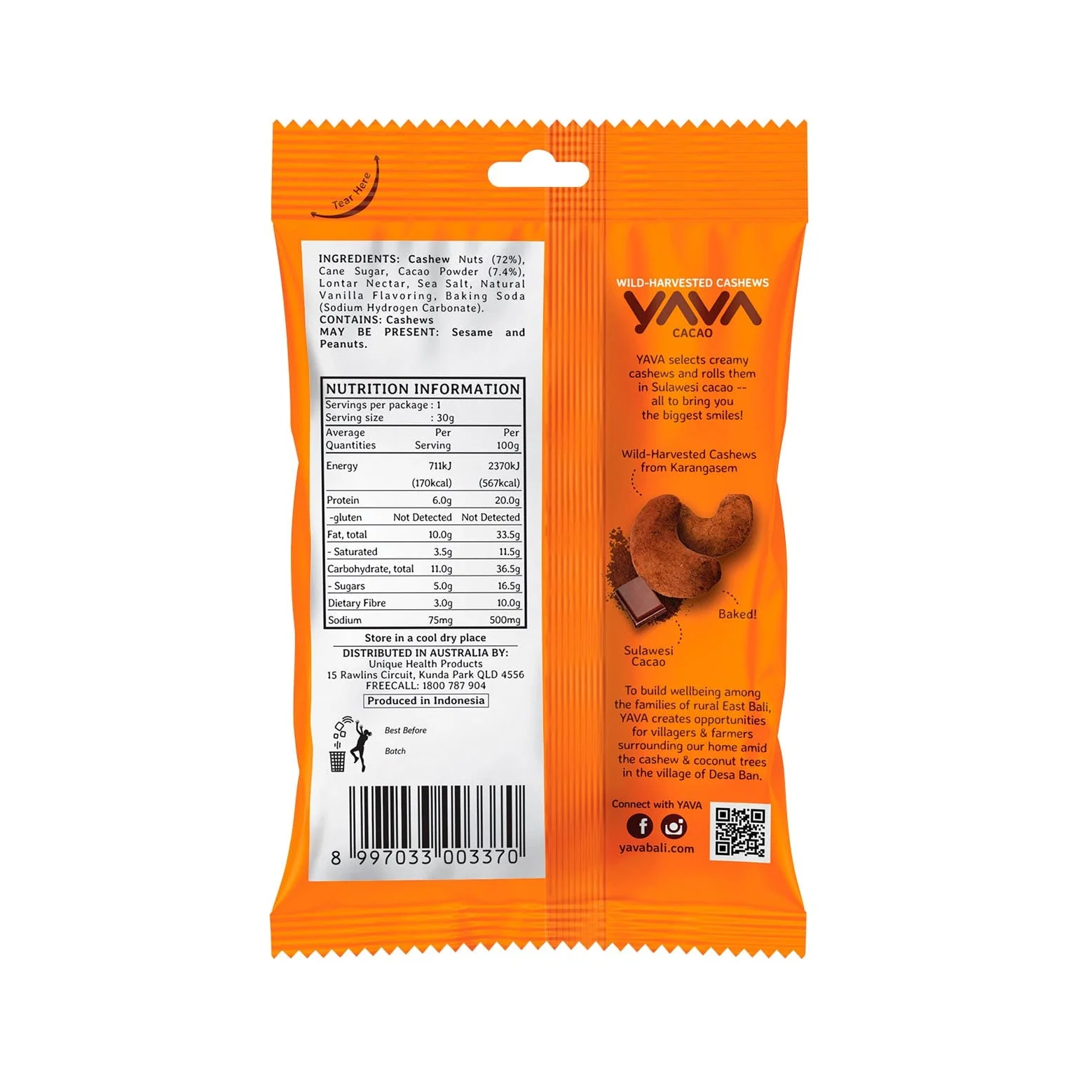 Yava Wild Harvested Cacao Flavoured Cashews Single 35g Or 10 X 35g Carton, Delicately Dusted With Dark Cacao Powder - Image 2