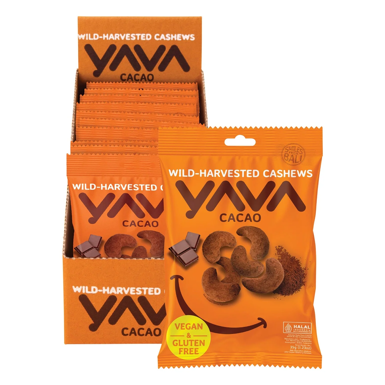 Yava Wild Harvested Cacao Flavoured Cashews Single 35g Or 10 X 35g Carton, Delicately Dusted With Dark Cacao Powder - Image 3