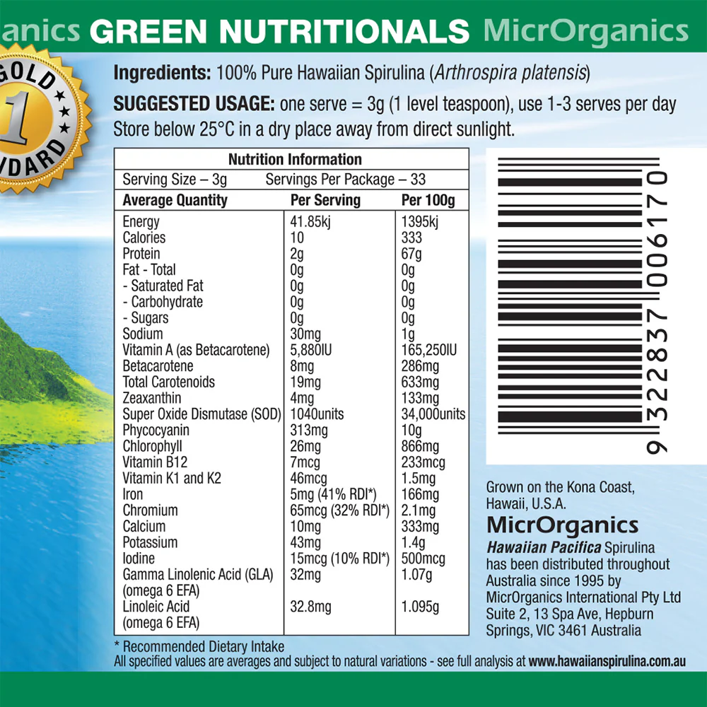 Green Nutritionals Hawaiian Pacifica Spirulina Powder 100g, 225g Or 450g; Rich in Antioxidants & Anti-Inflammatories - Image 4