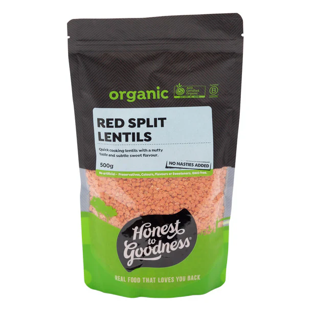 Honest To Goodness Certified Organic Red Split Lentils 500g Or 1.2Kg, Quick Cooking