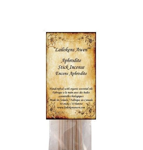 Lailokens Awen Stick Incense, Aphrodite; Handcrafted With Organic Essential Oils (10 Sticks)