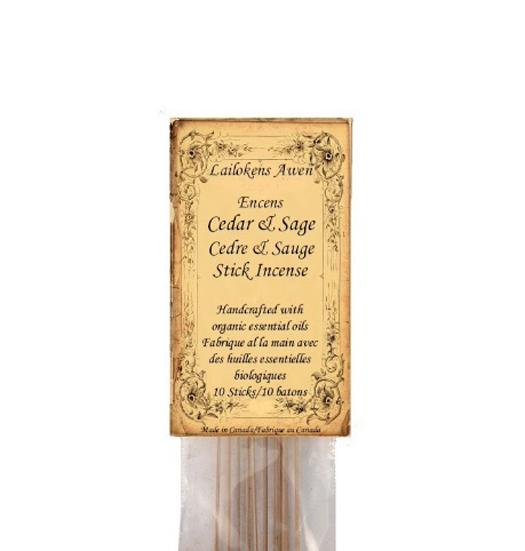 Lailokens Awen Stick Incense, Cedar & Sage; Handcrafted With Organic Essential Oils (10 Sticks)