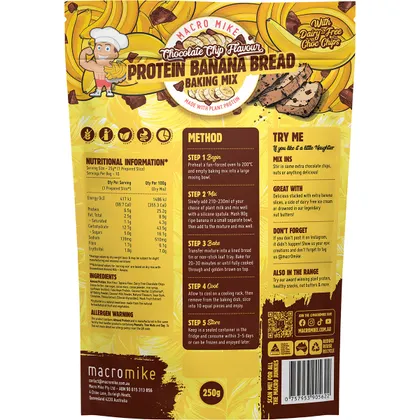 Macro Mike Plant Protein Banana Bread Baking Mix 250g, Chocolate Chip Flavour - Image 3
