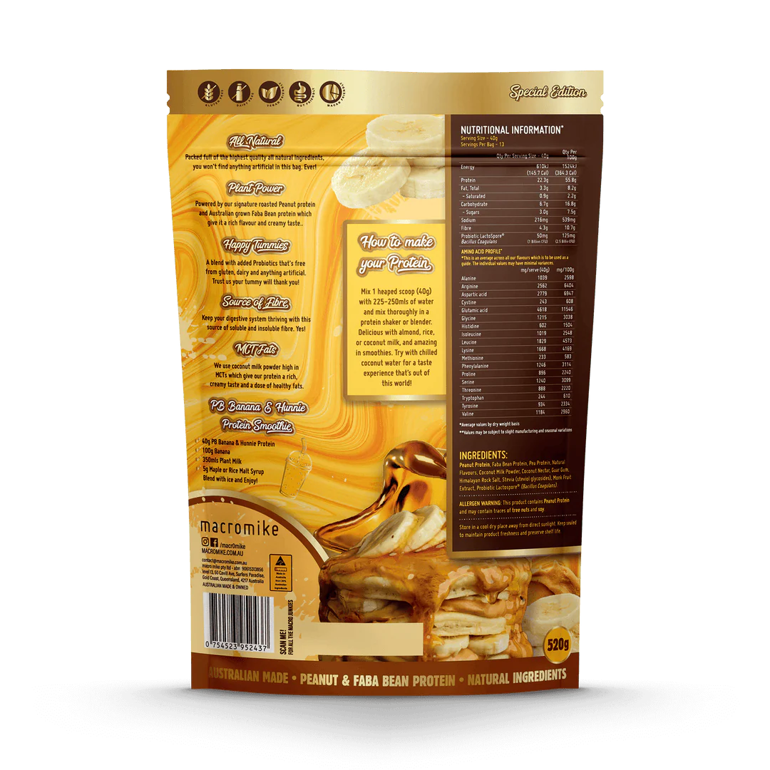 Macro Mike Special Edition Peanut Plant Protein 520g, PB Banana and Hunnie Flavour - Image 2
