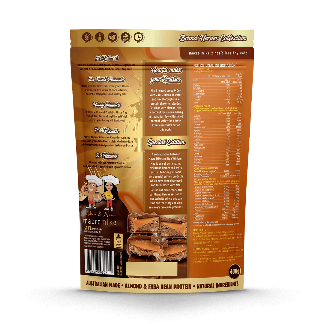 Macro Mike Premium Almond Protein 400g, Choc Caramel Bar Flavour - Image 2