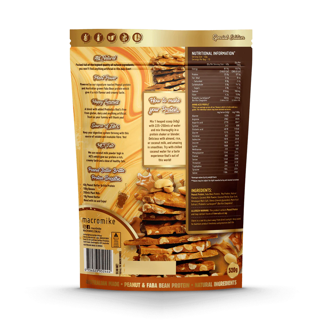 Macro Mike Special Edition Peanut Plant Protein 520g, Peanut Butter Brittle Flavour - Image 2