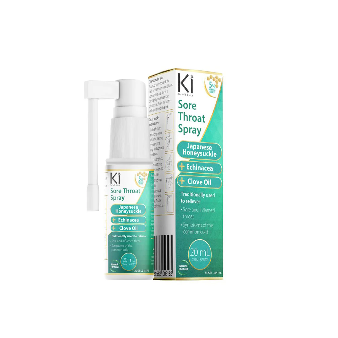 Martin & Pleasance Ki Sore Throat Oral Spray 20mL, With Japanese Honeysuckle, Echinacea & Clove Oil - Image 3