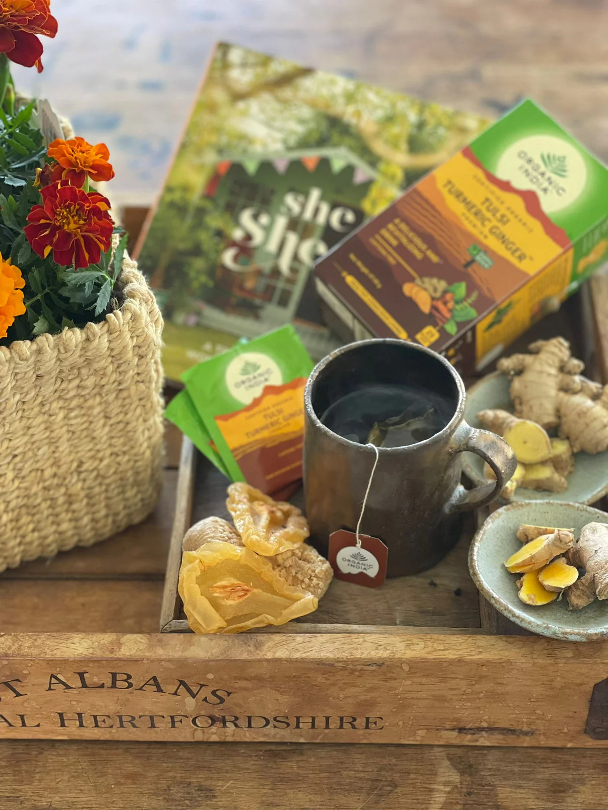 Organic India Wellness Tea Tulsi Turmeric Ginger, 25 Herbal Tea Bags; Certified Organic