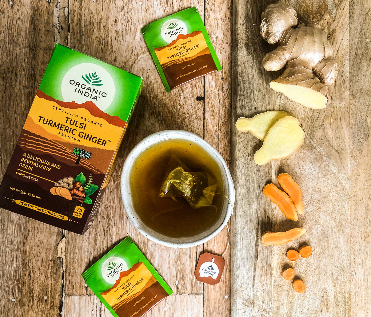 Organic India Wellness Tea Tulsi Turmeric Ginger, 25 Herbal Tea Bags; Certified Organic - Image 2
